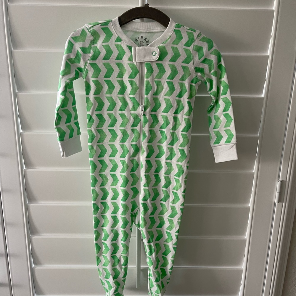 Primary Baby organic zip footie in watercolor waves color clover